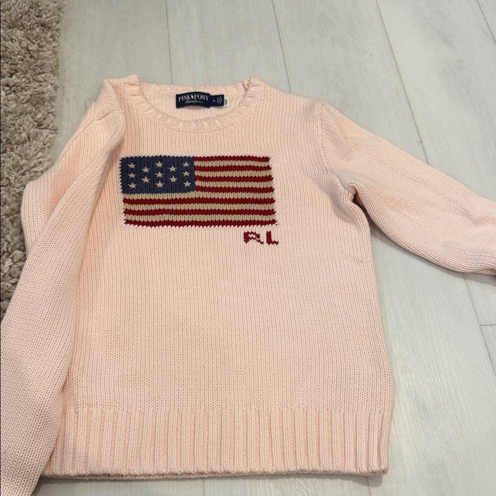 Polo by Ralph Lauren Light Pink Sweater with Flag Motif
